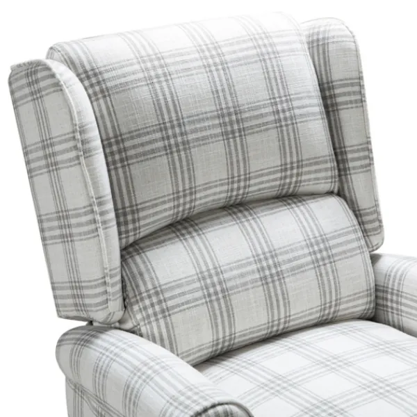Accent Chairs-Kirkland's Home Cream And Gray Plaid Traditional Recliner Gray/White