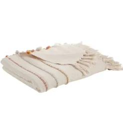 Blankets & Throws-Kirkland's Home Cream And Orange Striped Throw Blanket Ivory/Orange