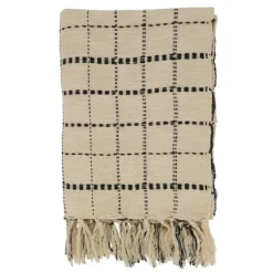 Blankets & Throws-Kirkland's Home Cream Blue Plaid Throw Blanket Ivory