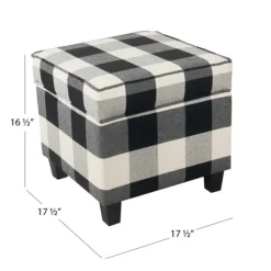 Benches & Ottomans-Kirkland's Home Cream Buffalo Plaid Upholstered Storage Ottoman Black/White