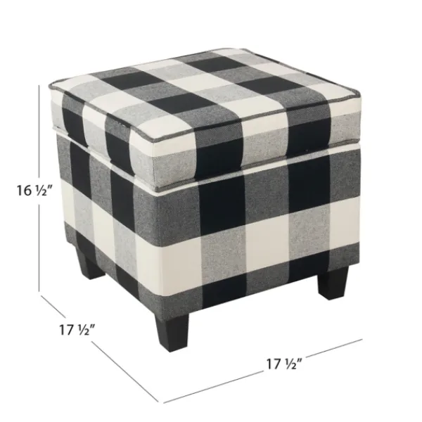 Benches & Ottomans-Kirkland's Home Cream Buffalo Plaid Upholstered Storage Ottoman Black/White