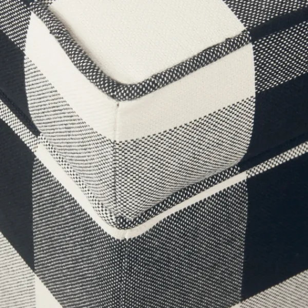 Benches & Ottomans-Kirkland's Home Cream Buffalo Plaid Upholstered Storage Ottoman Black/White