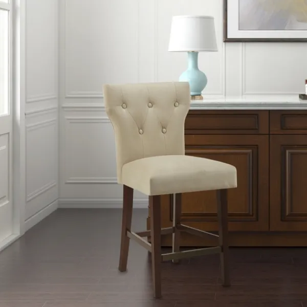 Bar Stools & Counter Height Stools-Kirkland's Home Cream Button Tufted Back Counter Stool Ivory