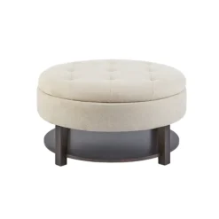 Benches & Ottomans-Kirkland's Home Cream Button Tufted Storage Ottoman Ivory