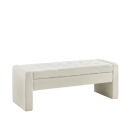 Benches & Ottomans-Kirkland's Home Cream Button Tufted Upholstered Storage Bench Ivory