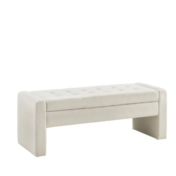 Benches & Ottomans-Kirkland's Home Cream Button Tufted Upholstered Storage Bench Ivory
