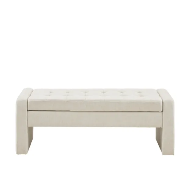 Benches & Ottomans-Kirkland's Home Cream Button Tufted Upholstered Storage Bench Ivory