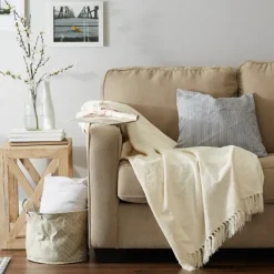 Blankets & Throws-Kirkland's Home Cream Chenille Fringe Throw Ivory