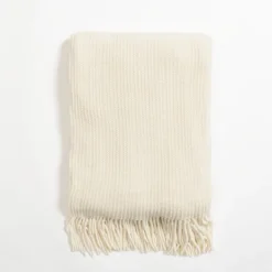Blankets & Throws-Kirkland's Home Cream Chenille Ribbed Throw Ivory