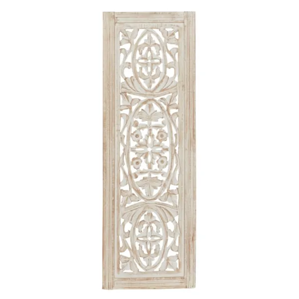 Wall Plaques-Kirkland's Home Cream Distressed Carved Floral Wall Plaque Tan/White