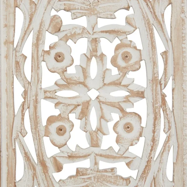 Wall Plaques-Kirkland's Home Cream Distressed Carved Floral Wall Plaque Tan/White