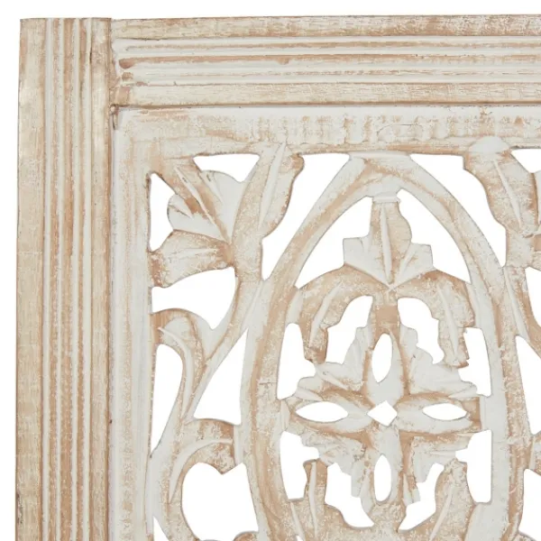 Wall Plaques-Kirkland's Home Cream Distressed Carved Floral Wall Plaque Tan/White