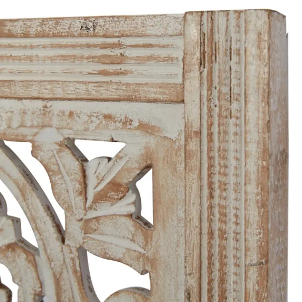 Wall Plaques-Kirkland's Home Cream Distressed Carved Floral Wall Plaque Tan/White