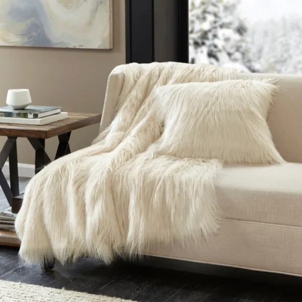 Blankets & Throws-Kirkland's Home Cream Faux Mink Fluffy Throw Ivory