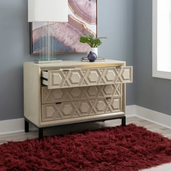 Cabinets & Sideboards-Kirkland's Home Cream Geometric Overlay Chest