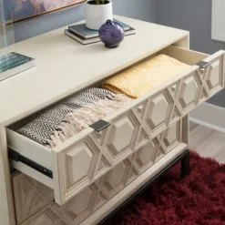 Cabinets & Sideboards-Kirkland's Home Cream Geometric Overlay Chest