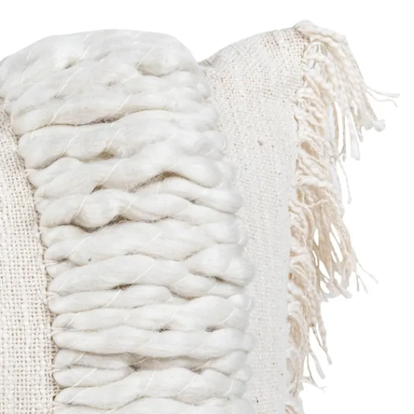 Pillows-Kirkland's Home Cream Hand Woven Fringe Ends Lumbar Pillow Ivory