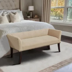 Benches & Ottomans-Kirkland's Home Cream Low Back Flared Arms Bench
