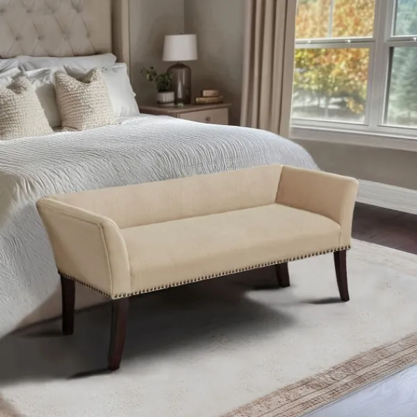 Benches & Ottomans-Kirkland's Home Cream Low Back Flared Arms Bench