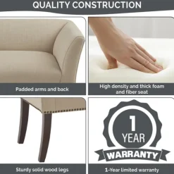 Benches & Ottomans-Kirkland's Home Cream Low Back Flared Arms Bench
