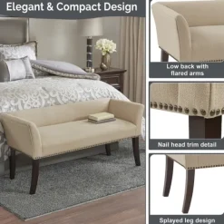 Benches & Ottomans-Kirkland's Home Cream Low Back Flared Arms Bench