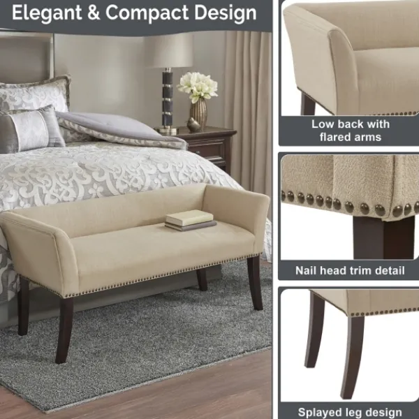 Benches & Ottomans-Kirkland's Home Cream Low Back Flared Arms Bench