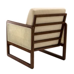 Accent Chairs-Kirkland's Home Cream Mahogany Finish Cane Panel Accent Chair White