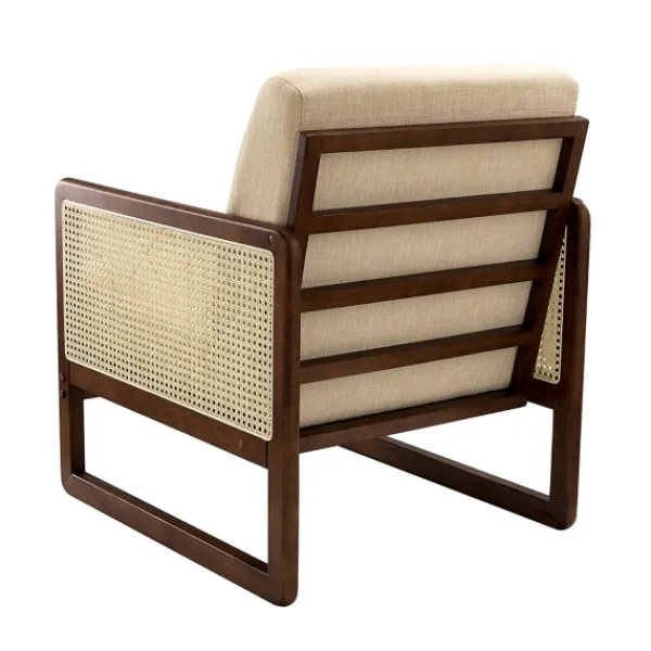 Accent Chairs-Kirkland's Home Cream Mahogany Finish Cane Panel Accent Chair White