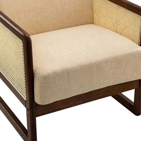 Accent Chairs-Kirkland's Home Cream Mahogany Finish Cane Panel Accent Chair White