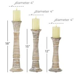 Candle Holders-Kirkland's Home Cream Mango Wood Candle Holders, Set Of 3 White