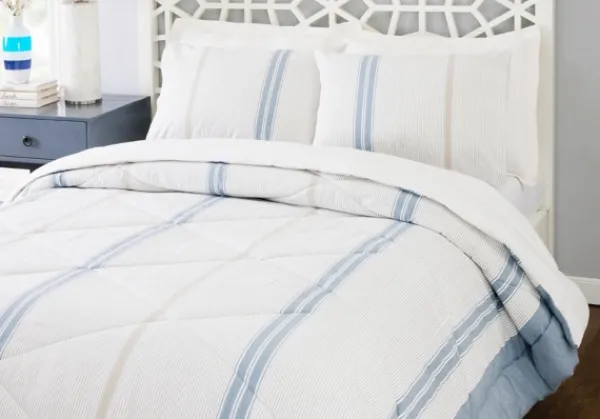 Comforters-Kirkland's Home Cream Mason Full/Queen 3-Pc. Comforter Set Blue