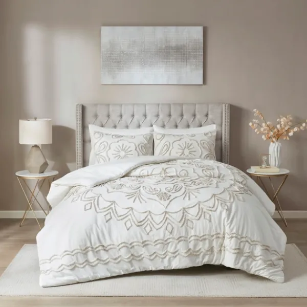 Comforters-Kirkland's Home Cream Medallion California King Comforter Set White