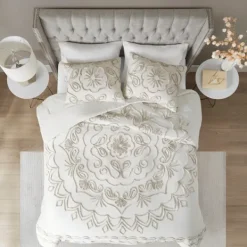 Comforters-Kirkland's Home Cream Medallion California King Comforter Set White