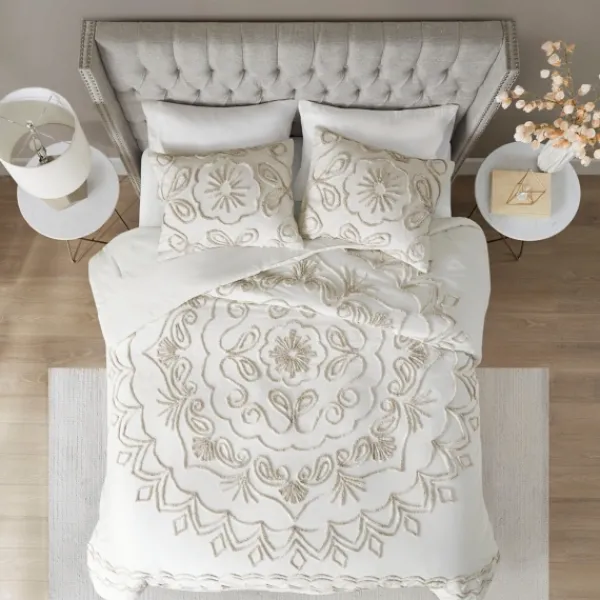 Comforters-Kirkland's Home Cream Medallion California King Comforter Set White