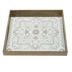 Decorative Trays-Kirkland's Home Cream Moroccan Pattern Tray With Gold Edges White