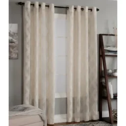 Curtains & Drapes-Kirkland's Home Cream Ogival Sheer Single Curtain Panel, 84 In. Ivory