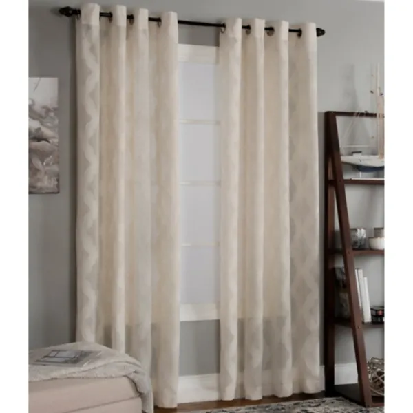 Curtains & Drapes-Kirkland's Home Cream Ogival Sheer Single Curtain Panel, 84 In. Ivory