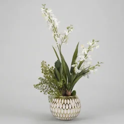 Arrangements & Greenery-Kirkland's Home Cream Orchids Arrangement In Gold Planter Green/Gold/White