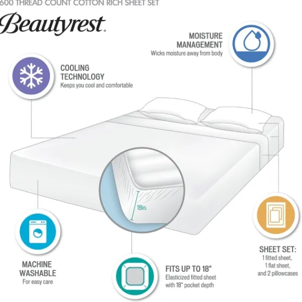 Bed Sheets-Kirkland's Home Cream Rich Cooling Cotton Queen Sheet Set Ivory