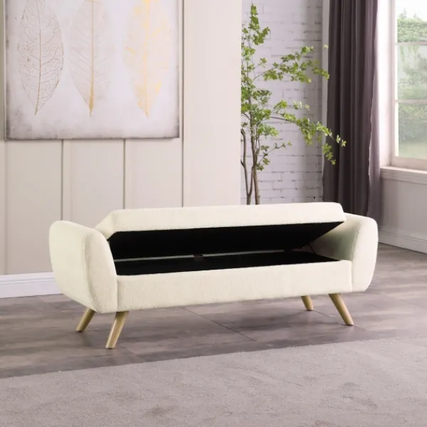 Benches & Ottomans-Kirkland's Home Cream Sherpa And Wood Storage Bench Ivory