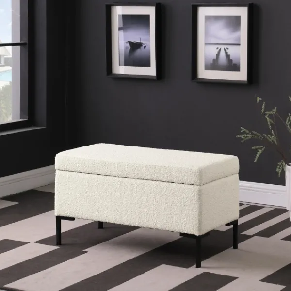 Benches & Ottomans-Kirkland's Home Cream Sherpa Boucle Storage Bench Ivory