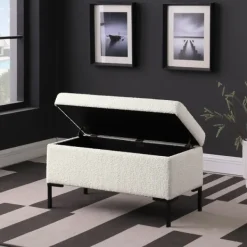 Benches & Ottomans-Kirkland's Home Cream Sherpa Boucle Storage Bench Ivory