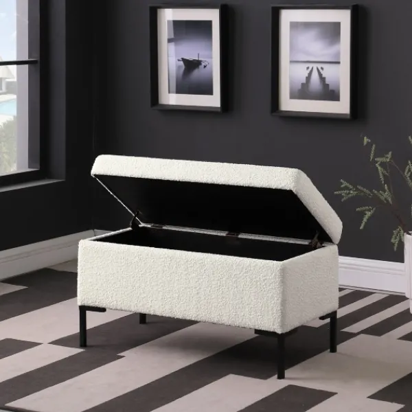 Benches & Ottomans-Kirkland's Home Cream Sherpa Boucle Storage Bench Ivory