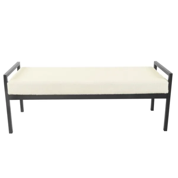 Benches & Ottomans-Kirkland's Home Cream Sherpa Upholstered Metal Bench Ivory
