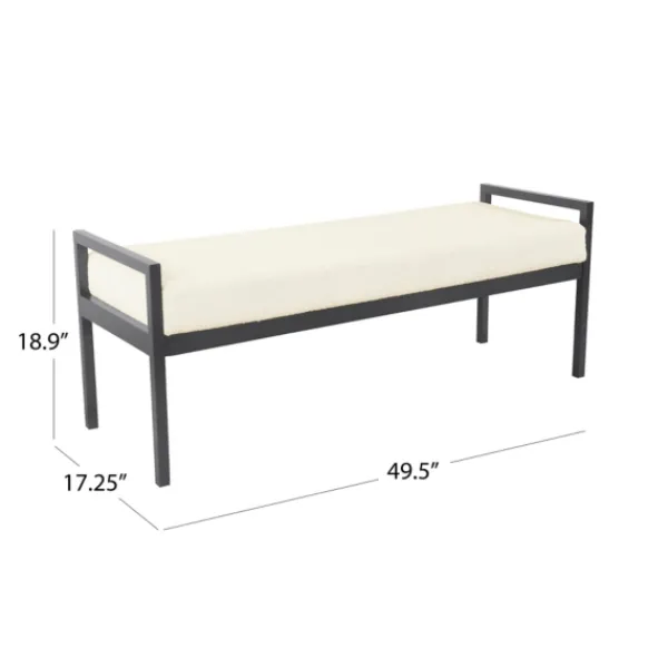 Benches & Ottomans-Kirkland's Home Cream Sherpa Upholstered Metal Bench Ivory