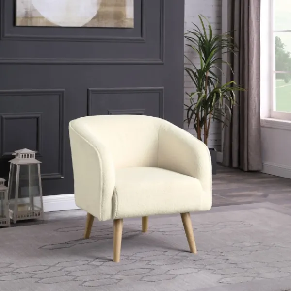 Accent Chairs-Kirkland's Home Cream Sherpa Upholstered Barrel Accent Chair Ivory