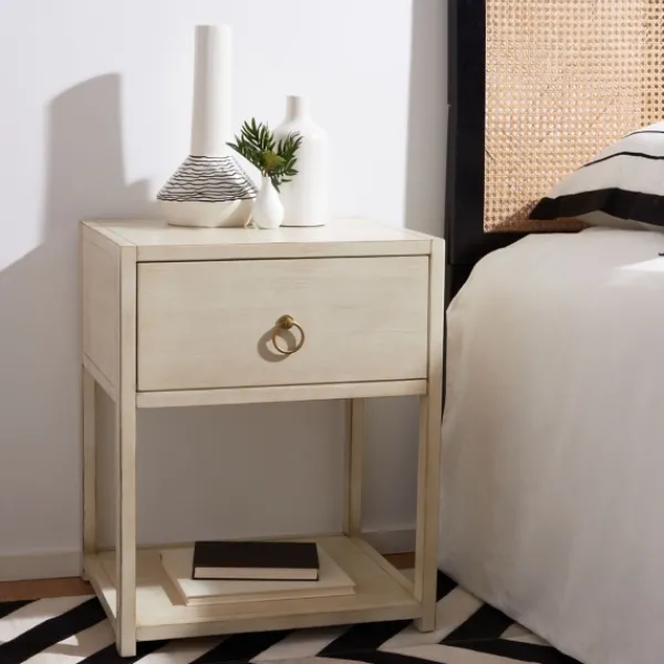 Nightstands-Kirkland's Home Cream Square Wood Nightstand White