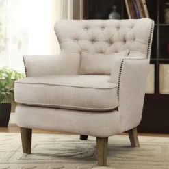 Accent Chairs-Kirkland's Home Cream Tufted Armchair With Lumbar Pillow Ivory
