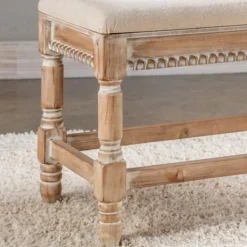 Benches & Ottomans-Kirkland's Home Cream Upholstered And Wooden Bench Ivory