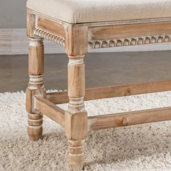 Benches & Ottomans-Kirkland's Home Cream Upholstered And Wooden Bench Ivory